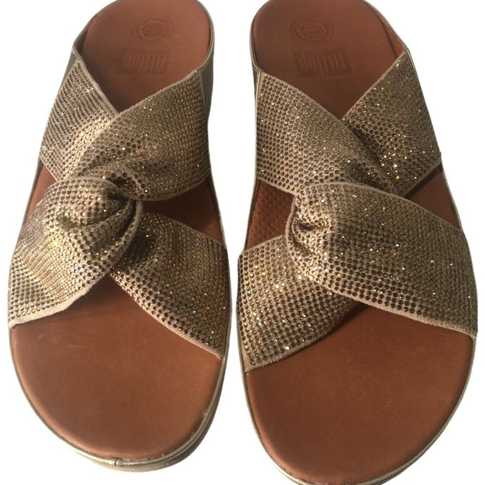 Fitflop Twiss Crystal Platino Gold Slide Sandal